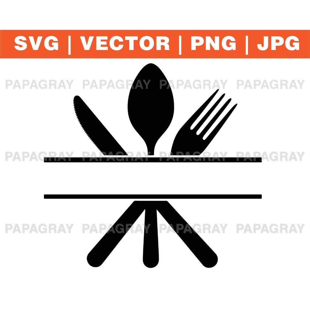 Chef Spoon Fork Split Name Monogram SVG Vector Graphic Digital Download