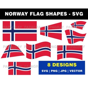 Norway Flag Shapes SVG Graphic - 8 Designs | Digital Download | Norway Flags, Norwegian Flag Vector Graphic, Norway Europe SVG