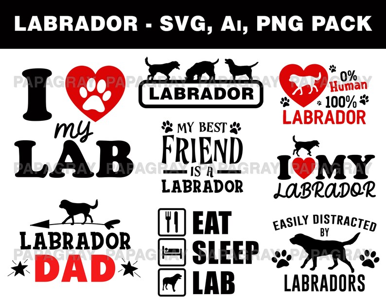 Labrador BUNDLE Pack 16 Designs Labrador Vector Labrador SVG Dog Phrases Digital Download Labrador PNG Labrador T-Shirt Designs