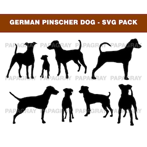 German Pinscher Dog Silhouette Pack - 8 Designs | Digital Download | German Pinscher SVG, German Pinscher Dog PNG, German Pinscher Vector