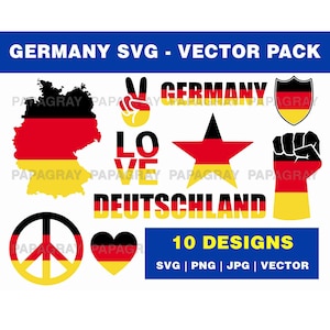 Germany SVG Shape Silhouette Pack - 10 Designs | Digital Download | German Flag PNG, Germany Vector, Germany Map Shape, Deutschland SVG