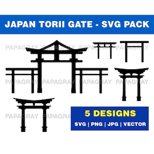 Japan Torii Gate SVG Silhouette Pack - 5 Designs | Digital Download | Japan SVG, Japan Vector Bundle, Japanese PNG
