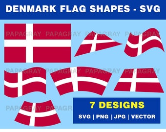 Denmark Flag Shapes SVG Graphic - 7 Designs | Digital Download | Denmark Flag PNG, Danish Flag Vector Graphic, Denmark Country SVG