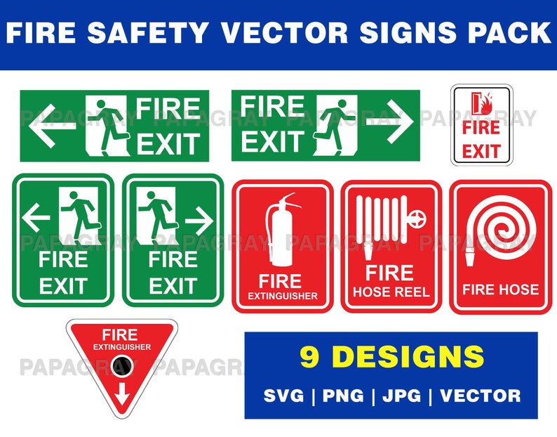 Fire Safety Signs Vector Pack 9 Designs Digital Download Etsy