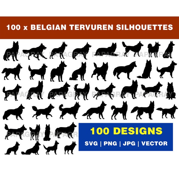 Belgian Tervuren Dog Silhouette Pack - 100 Designs | Digital Download | Belgian Tervuren SVG, Dog Silhouette MEGA PACK, Dog Vector