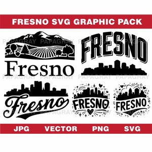 Fresno Skyline SVG Vector Graphic Bundle - 5 Designs | Digital Download | California Vector, America Cityscape Illustration, SVG Cut Files