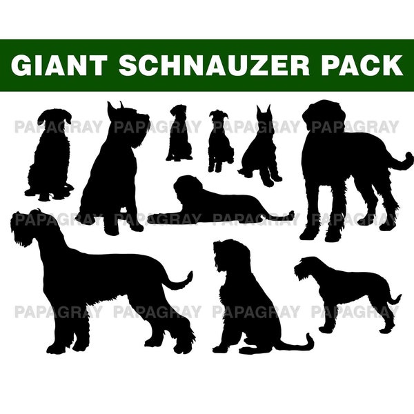 Giant Schnauzer Dog Silhouette Pack - 11 Designs | Digital Download | Giant Schnauzer SVG, Giant Schnauzer PNG, Giant Schnauzer Vector