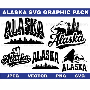 Alaska SVG Vector Graphic Bundle - 6 Designs | Digital Download | Alaska USA, Wilderness, Glaciers, Anchorage, Juneau, Fairbanks, Arctic