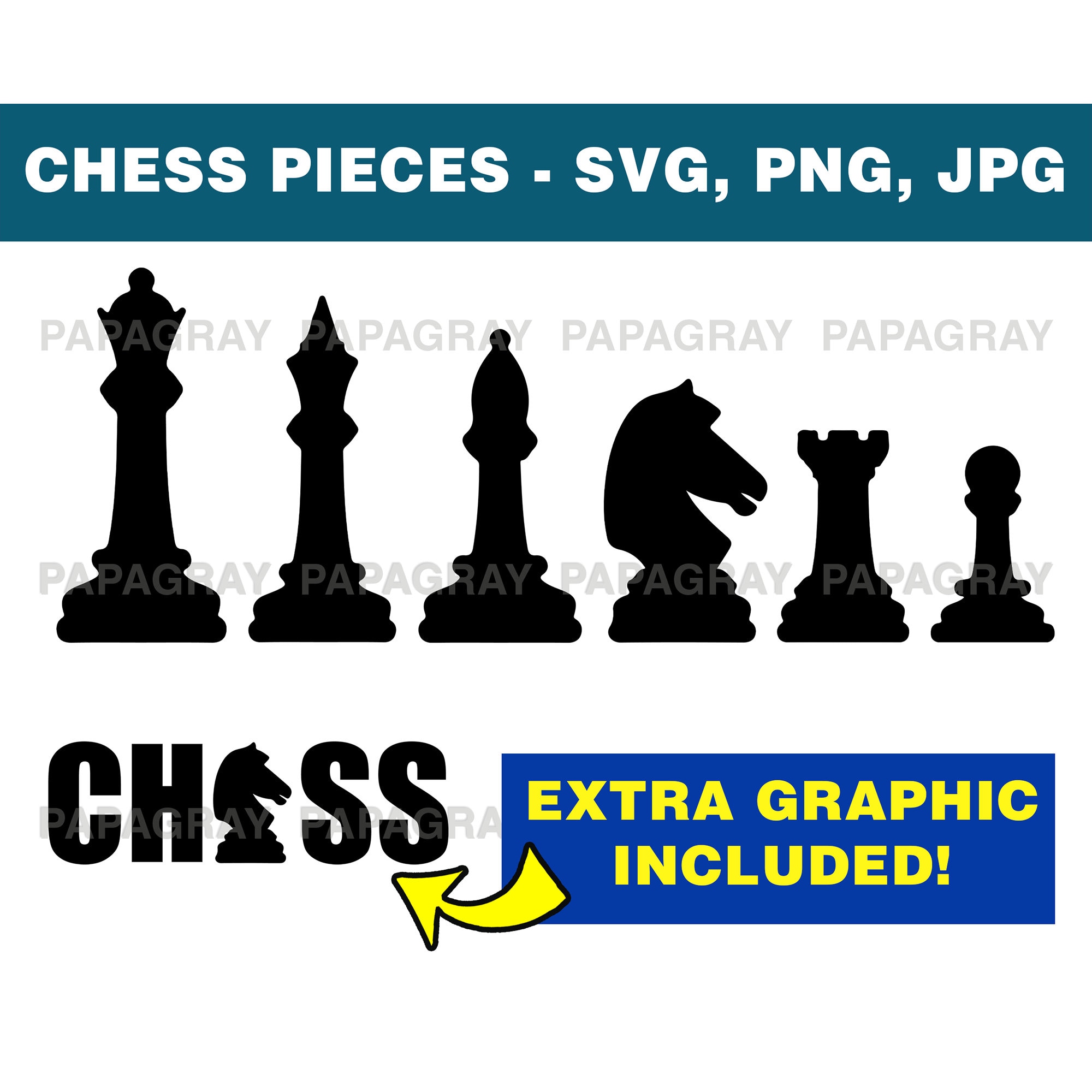 Chess Pieces Strategy Battle Competition Board Game B/W SVG JPG PNG Ve –  DesignsByAymara