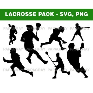 Lacrosse SVG Silhouette Pack - 7 Designs | Digital Download | Lacrosse PNG, Lacrosse Vector Graphic, Lacrosse Silhouettes