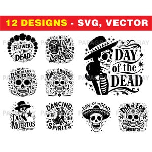 12 Tag der Toten Sprüche SVG | Digitaler Download | Dia de los Muertos, Festival der Toten Phrasen, Mexiko Illustrationen, Dà de Muertos