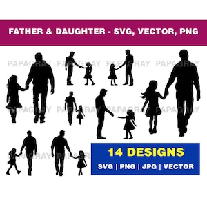 Vater und Tochter SVG Bundle - 14 Designs | Digitaler Download | Familie Vektor-Grafik, Elternschaft Clipart-Set, Vater und Tochter Illustration
