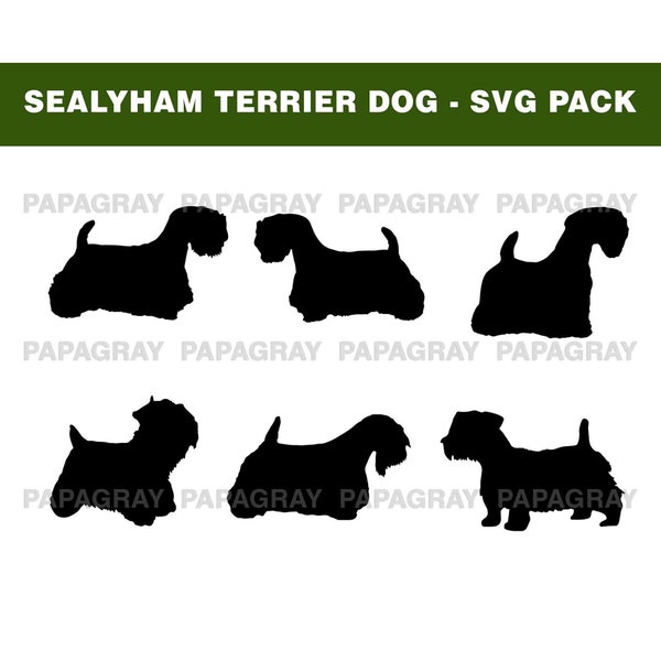 Sealyham Terrier Dog Silhouette Pack - 6 Designs | Digital Download | Sealyham Terrier SVG, Sealyham Dog PNG, Sealyham Terrier Dog Cut File