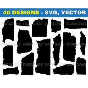Pacchetto di sagome vettoriali SVG di carta strappata - 40 disegni / Download digitale / Silhouette di carta rovinata, forme di carta grunge, file di taglio SVG