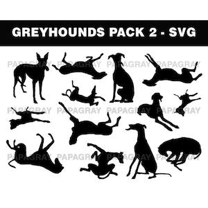 Lot de chiens lévriers SVG - 21 modèles | Téléchargement numérique | Clipart lévrier, cafard, graphiques de bretzel de jambe, fichiers de coupe pour Machines de découpe