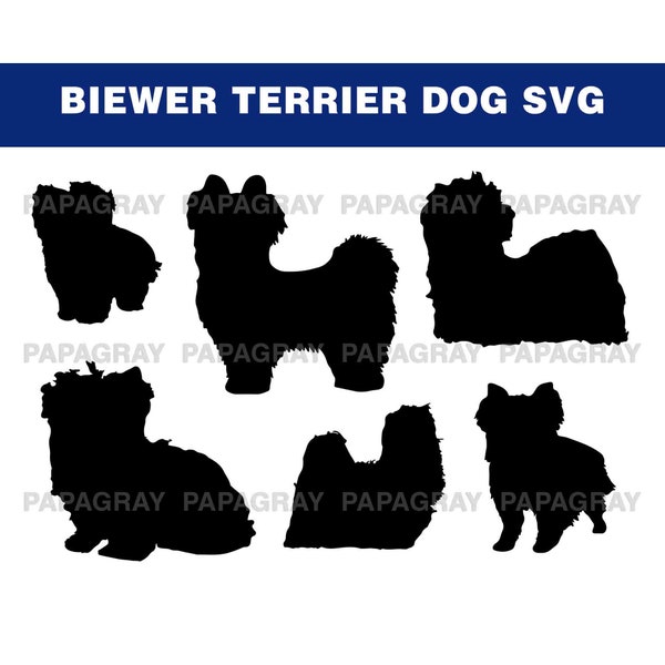 Biewer Terrier Dog Silhouette Pack - 6 Designs | Digital Download | Biewer Terrier Dog SVG, Biewer Terrier Dog PNG, Biewer Terrier SVG