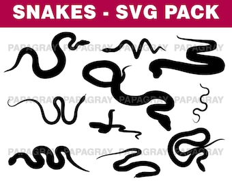 Snake Silhouette Pack - 10 Designs | Digital Download | Snake SVG, Reptile PNG, Serpent Vector, Snake Cut File, Python Outline, Cobra Shape