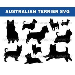 Australian Terrier Dog Silhouette Pack - 10 Designs | Digital Download | Australian Terrier Dog SVG, Australian Terrier SVG, Terrier Dog PNG