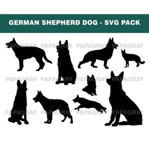 German Shepherd Dog Silhouette Pack - 9 Designs | Digital Download | German Shepherd SVG, German Shepherd Dog PNG, German Shepherd Vector