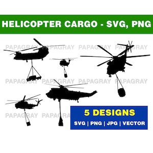 Military Helicopter Cargo Silhouette SVG Pack - 5 Designs | Digital Download | Military Helicopter Vector SVG, Helicopter Graphic PNG