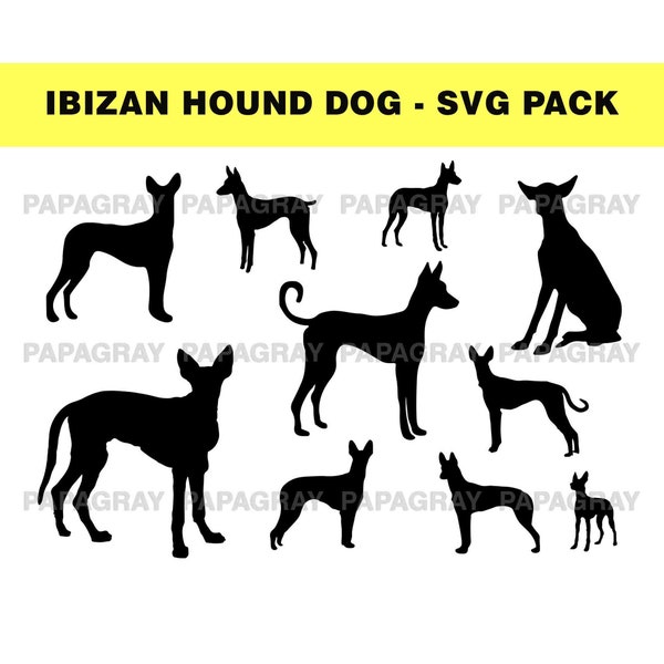 Ibizan Hound Dog Silhouette Pack - 10 Designs | Digital Download | Ibizan Hound SVG, Ibizan Hound Dog PNG, Ibizan Hound PNG Vector