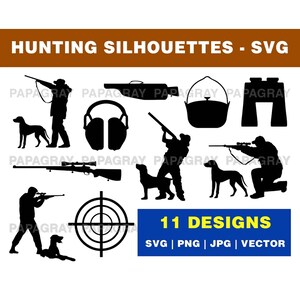 Jagd Silhouette SVG-Pack - 11 Designs | Digitaler Download | Wildtier Jäger Vektor, Jagd-Erholung PNG Grafik, Jagdreise SVG