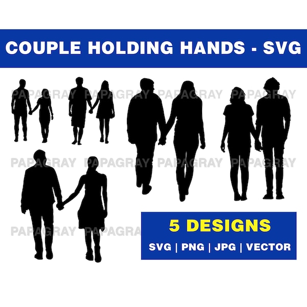 Couple tenant les mains Silhouette Pack - 5 modèles | Téléchargement numérique | Couple svg, svg de la Saint-Valentin, marié, amour svg, vecteur de la Saint-Valentin