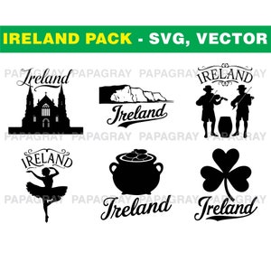 Ireland SVG Vector Graphic Bundle - 6 Designs | Digital Download | Irish, Country Skyline Silhouette, SVG Cut File, St Patricks Day