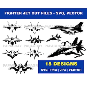 Fighter Jet SVG Cut Files - 15 Designs | Digital Download | Military Plane Graphic, Striker Aircraft Vector, Fighter Plane Cut File