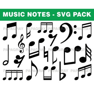 Notas musicales SVG, PNG, vector - Paquete de siluetas de notas musicales / Descarga digital / Notas musicales, notas musicales, semicorchea, corchea, orquesta