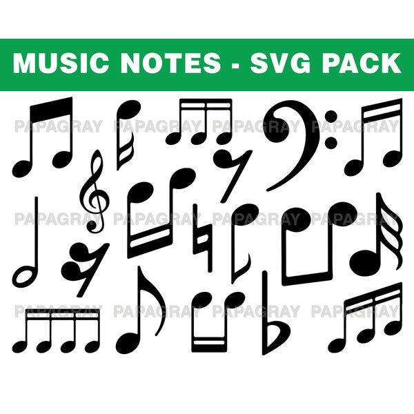 Notes de musique SVG, PNG, vecteur - Pack de silhouettes de notes de musique | Téléchargement numérique | Notes de musique, Notes de musique, Demi-brève, Croche, Orchestre