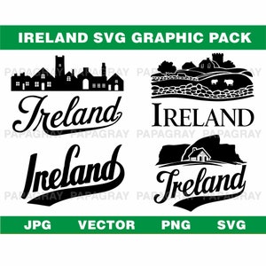 Ireland Country SVG Vector Graphic Bundle - 5 Designs | Digital Download | Irish SVG, Countryside, SVG Cut File Silhouette, Europe
