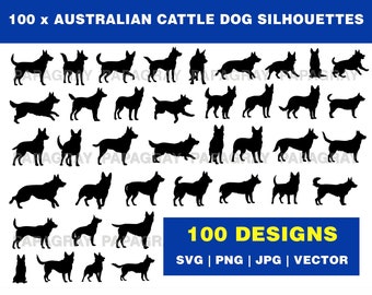 100 Australian Cattle Dog Silhouette Pack | Digital Download | Cattle Dog Breed SVG, Dog Silhouette MEGA PACK, Cattle Dog Vector Graphic