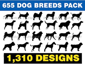 655 Dog Breed Silhouette Pack - MEGA BUNDLE | Digital Download | Dog Breed SVG, Dog Silhouette svg, A-Z Dog Breeds, Dog Silhouette png