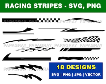 Car Racing Stripes Decal Pack - 18 Designs | Digital Download | Racing Car Stripes SVG, Car Decal Vector, Car Stripe Design, Vehicle Decals