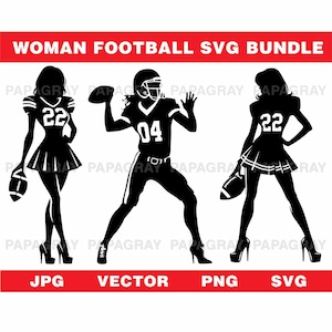 Paquete de vectores SVG de mujer de fútbol americano, 6 diseños, Descarga digital, Vector de fútbol, Gráfico de archivo recortado, Deporte, Día de la Madre