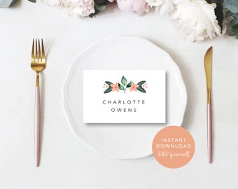 Wedding place card template. Instant download. Editable, printable pdf