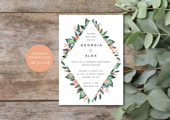 Evening Wedding Invitation Template. Instant Download. | Etsy
