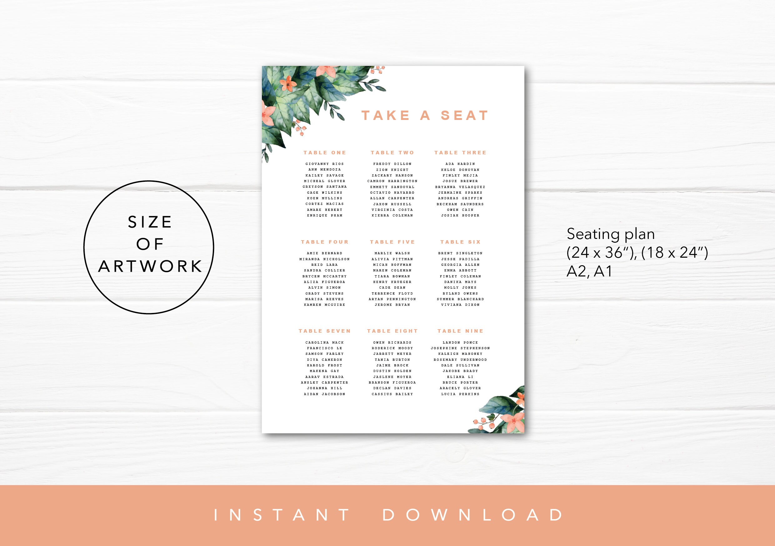Wedding Seating Plan Template Instant Download Editable Printable Wedding Seating Plan Template Instant Download Editable Printable