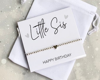 Happy birthday little sister bracelet, Little sis birthday present, little sis gift, bracelet for little sis, silver charm bracelet