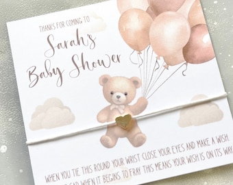 Personalised Teddy bear wish bracelet, personalised baby shower favour, bear baby shower, teddy bear baby shower, neutral baby shower