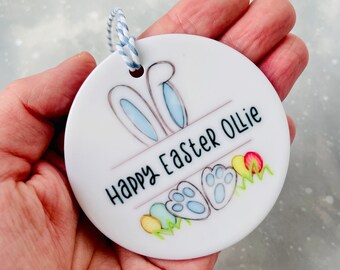 Personalised Easter Ornament, Blue Easter Keepsake, Personalised Easter Gift, Easter Gift for Children, easter ornament