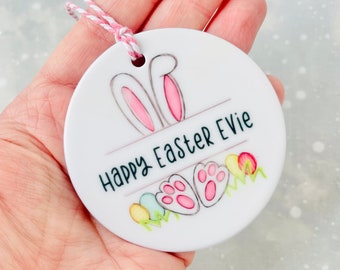 Personalised Easter Bunny Ceramic Ornament, Childrens Easter Keepsake, Personalised Easter Gift, Easter Gift for New Baby, Easter Gift