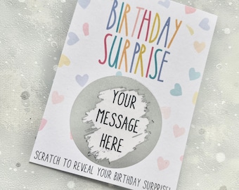 Personalised Birthday Surprise scratch card, birthday scratch card, birthday gift, bespoke scratch card, custom scratch card