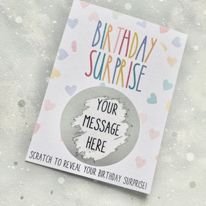 Personalised Birthday Surprise scratch card, birthday scratch card, birthday gift, bespoke scratch card, custom scratch card