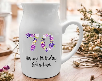 Personalised 70th vase, personalised vase for gran, 70th birthday gift, happy 70th birthday, 70th gift, personalised 70th gift