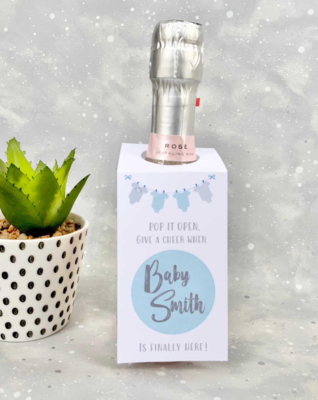 Blue Baby Shower Prosecco Tag, Boy Personalised Baby Shower Favours