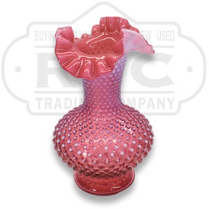 Vintage Fenton Hobnail Vase Cranberry Opalescent With Ruffed Edges 11&quot; tall