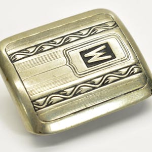 Vintage Hand Made Silver Belt Buckle Small with W letter Design