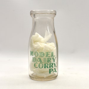 Vintage Model Dairy Corry PA 1/2 pint poem milk bottle green print